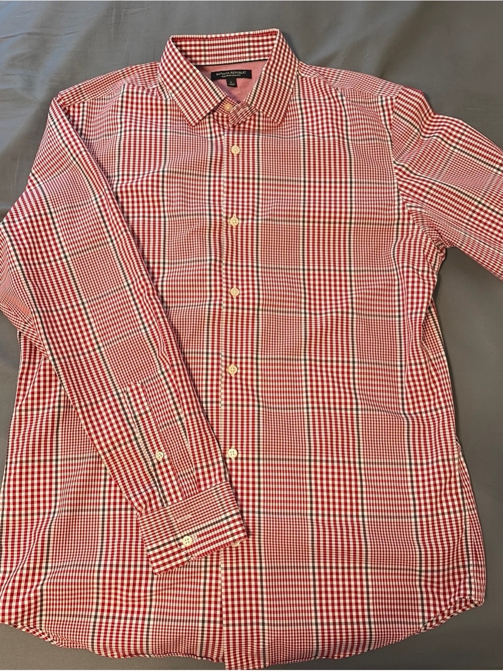 Banana Republic Red Check Long-Sleeve Dress Shirt